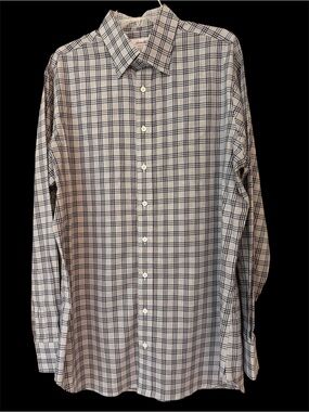Hamilton Custom Made Shirt Luxury Classic Sport Shirt, Blue Grey Grid, Sz XL